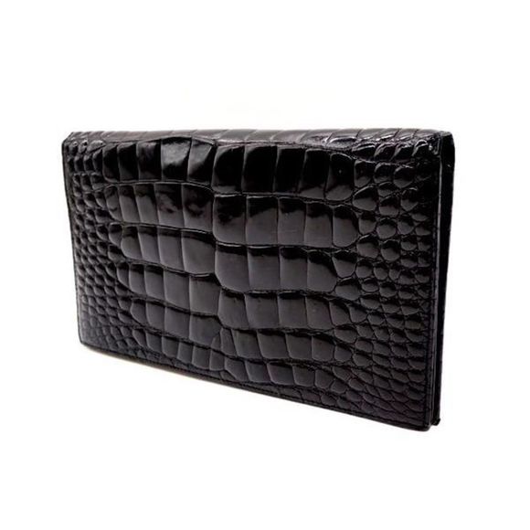 Gucci Vintage Folio Wallet Gold Hardware Crocodile Leather Black - Picture 2 of 9